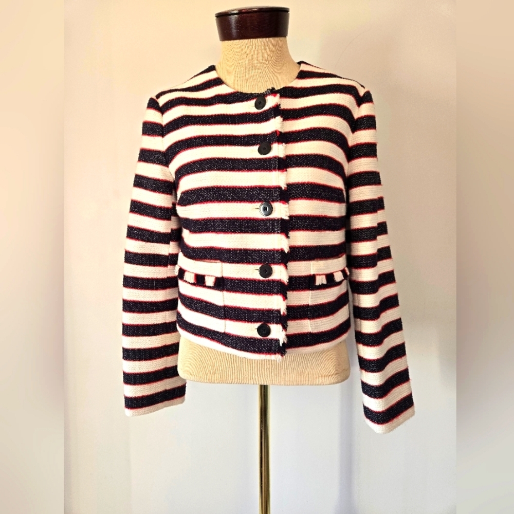 BANANA REPUBLIC cropped striped cotton Jacket - Black, White, Red.  Size 6P